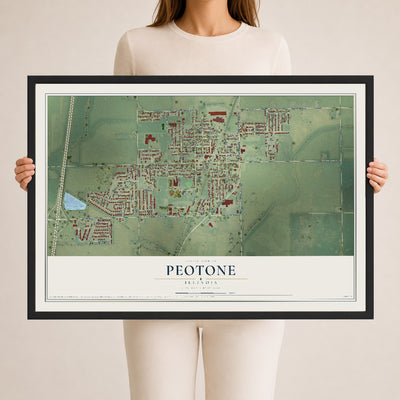Map of Peotone, Illinois, 24 x 36 inch print in a black wood frame