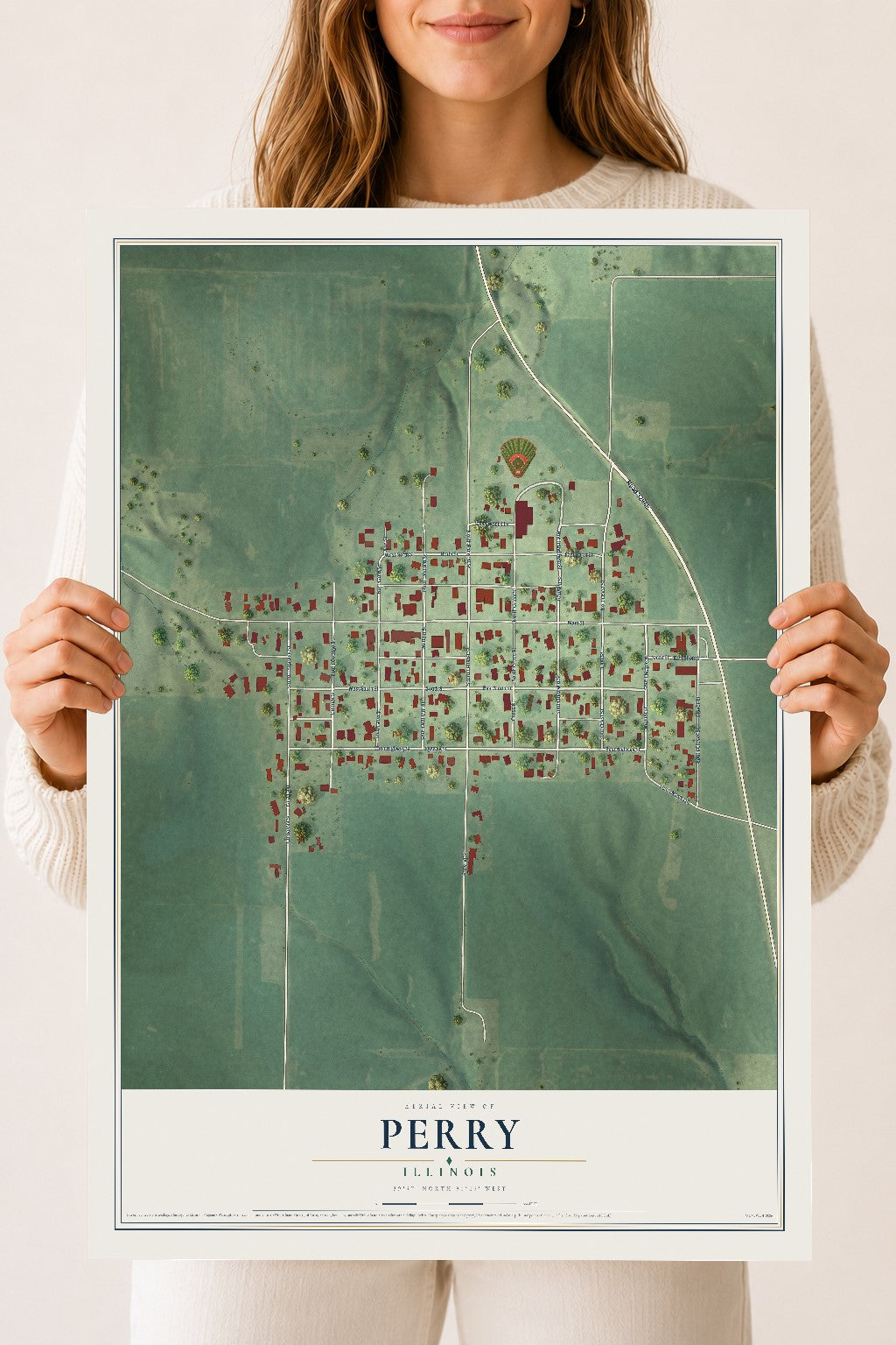 Map of Perry, Illinois, 18 x 24 inch unframed archival matte print