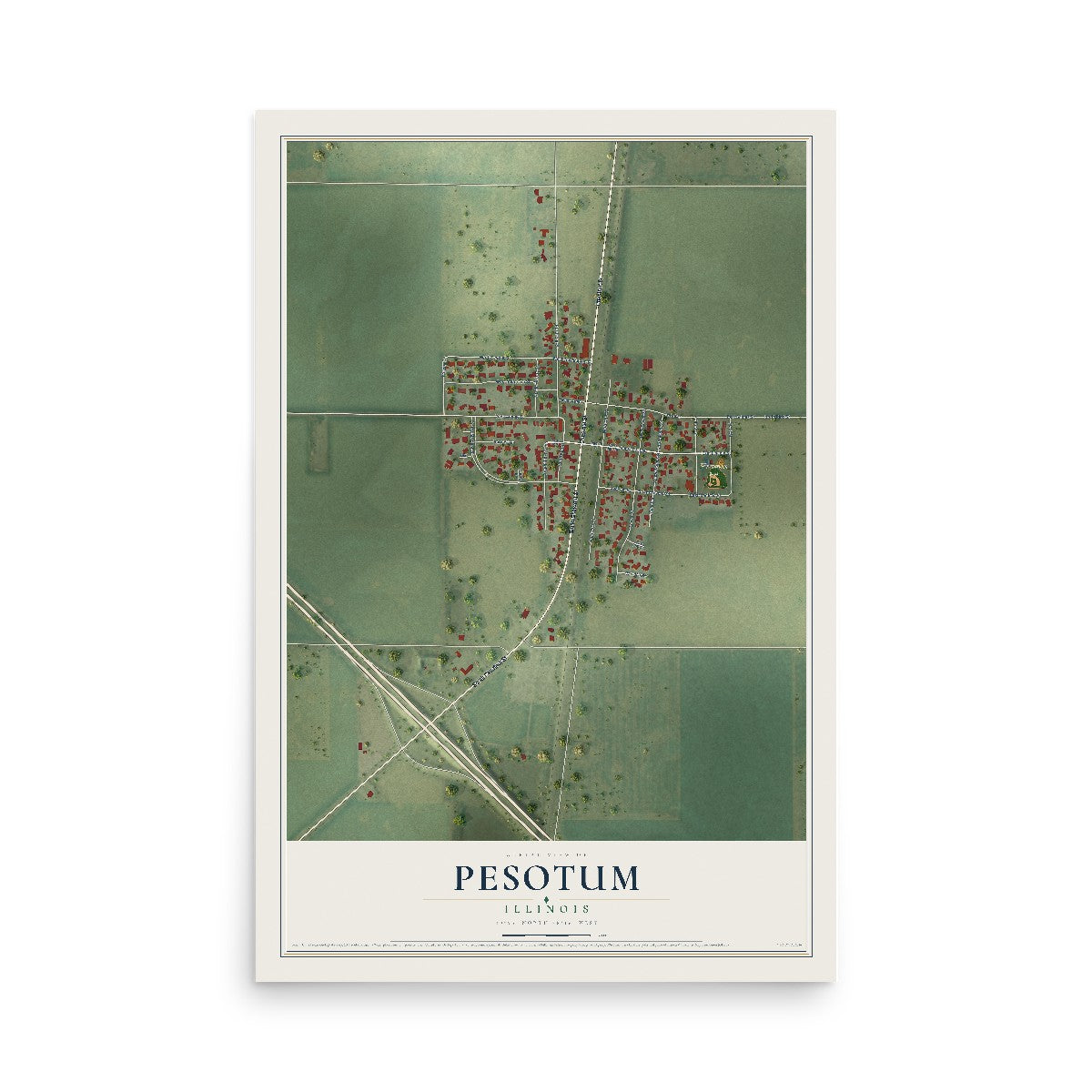 Map of Pesotum, Illinois, 12 x 18 inch unframed archival matte print