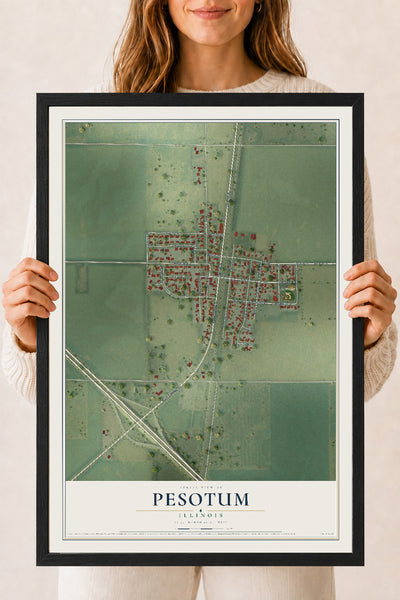 Map of Pesotum, Illinois, 18 x 24 inch print in a black wood frame