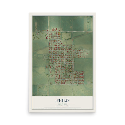 Map of Philo, Illinois, 12 x 18 inch unframed archival matte print