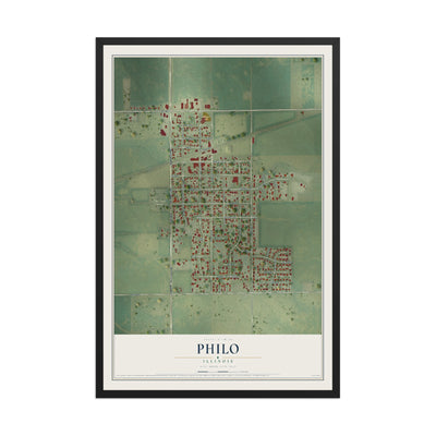 Map of Philo, Illinois, 12 x 18 inch print in a black wood frame