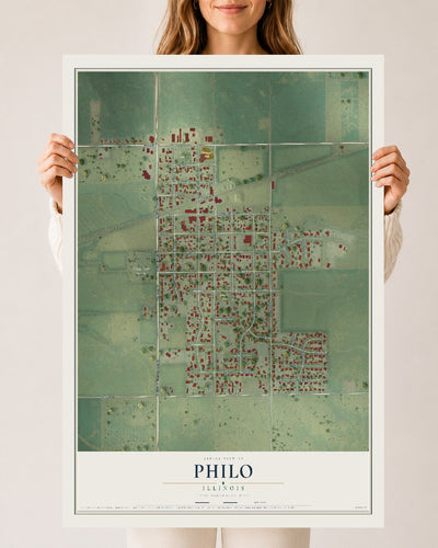 Map of Philo, Illinois, 24 x 36 inch unframed archival matte print