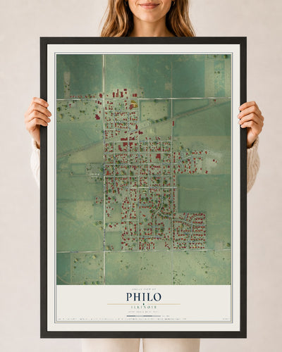 Map of Philo, Illinois, 24 x 36 inch print in a black wood frame
