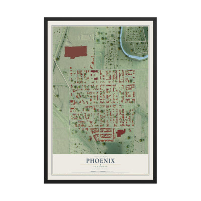 Map of Phoenix, Illinois, 12 x 18 inch print in a black wood frame