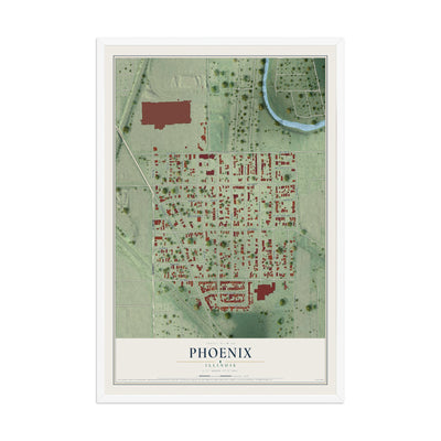 Map of Phoenix, Illinois, 12 x 18 inch print in a white wood frame