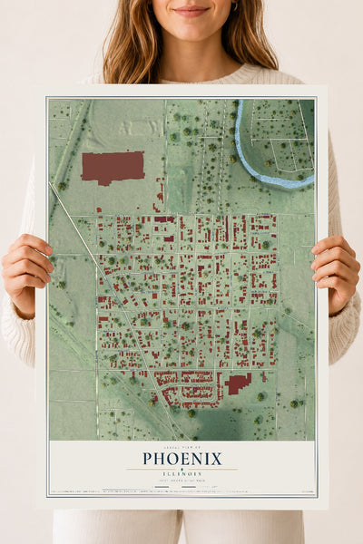 Map of Phoenix, Illinois, 18 x 24 inch unframed archival matte print