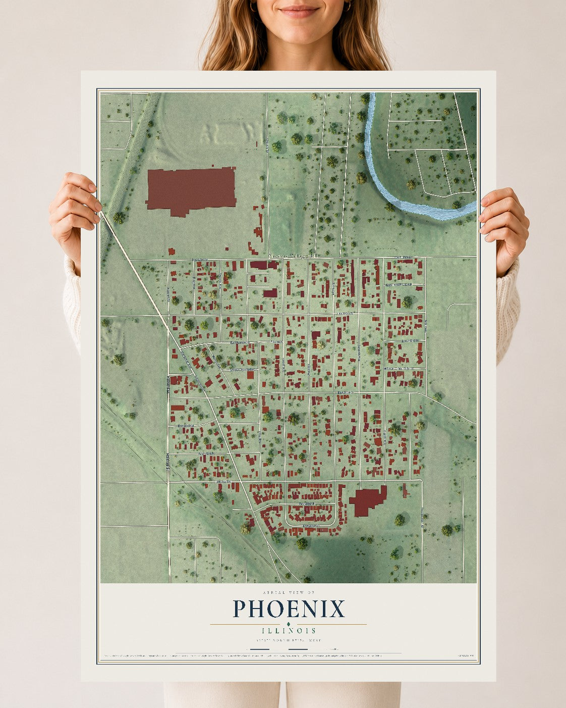 Map of Phoenix, Illinois, 24 x 36 inch unframed archival matte print