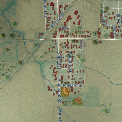 Close-up of the map of Pierron, Illinois print showing street and building detail