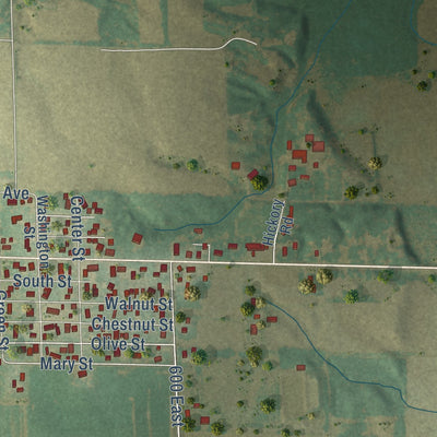 Second close-up of the map of Pierron, Illinois print showing more streets and buildings