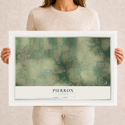 Map of Pierron, Illinois, 12 x 18 inch print in a white wood frame