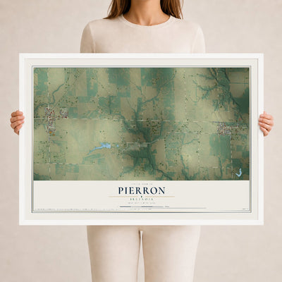 Map of Pierron, Illinois, 24 x 36 inch print in a white wood frame