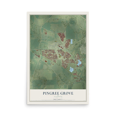 Map of Pingree Grove, Illinois, 12 x 18 inch unframed archival matte print