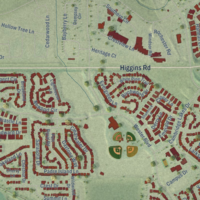 Close-up of the map of Pingree Grove, Illinois print showing street and building detail