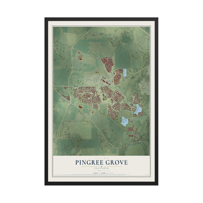 Map of Pingree Grove, Illinois, 12 x 18 inch print in a black wood frame