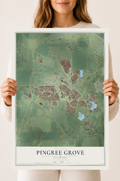 Map of Pingree Grove, Illinois, 18 x 24 inch unframed archival matte print