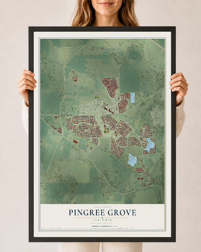 Map of Pingree Grove, Illinois, 24 x 36 inch print in a black wood frame