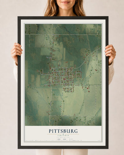 Map of Pittsburg, Illinois, 24 x 36 inch print in a black wood frame