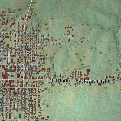 Close-up of the map of Pittsfield, Illinois print showing street and building detail