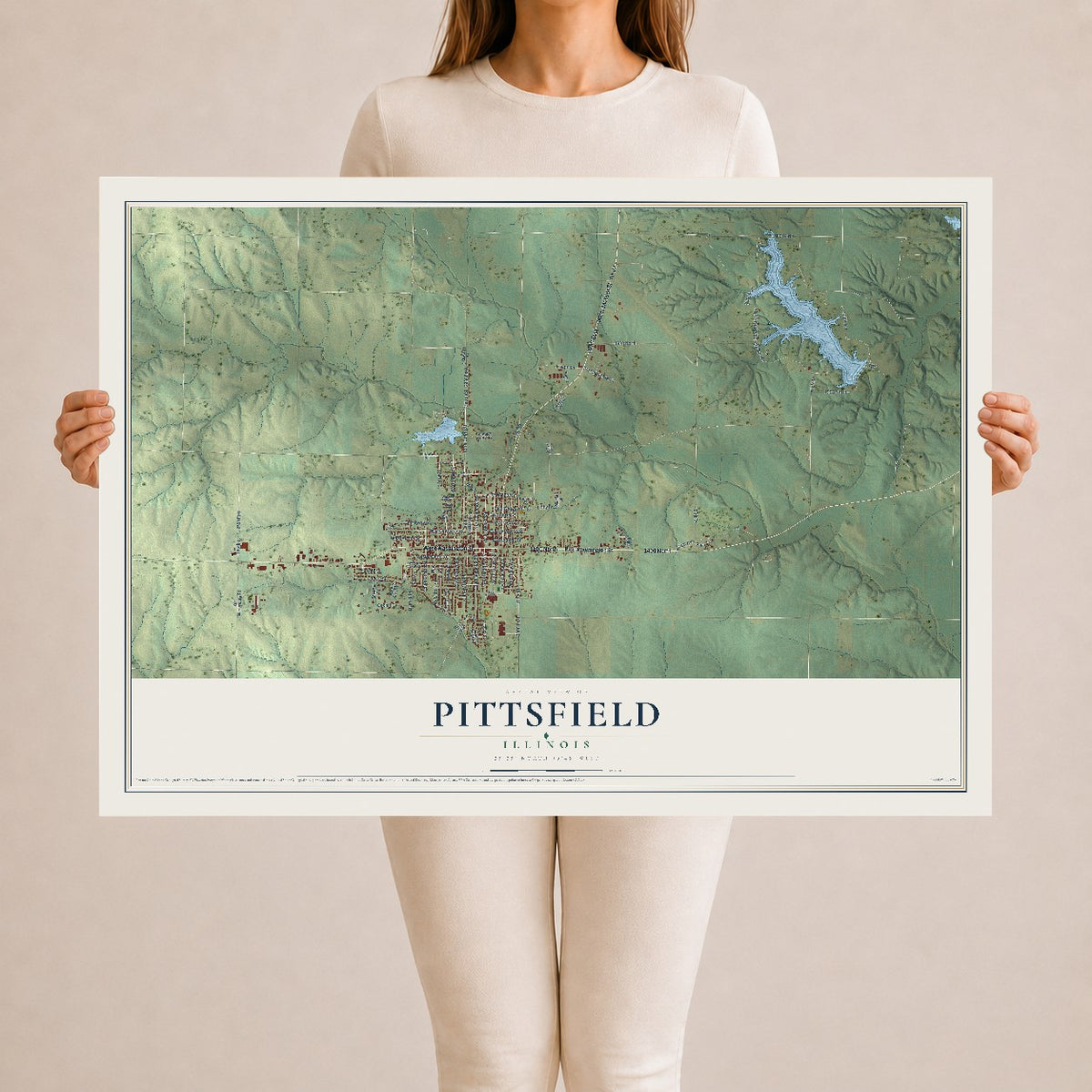 Map of Pittsfield, Illinois, 24 x 36 inch unframed archival matte print