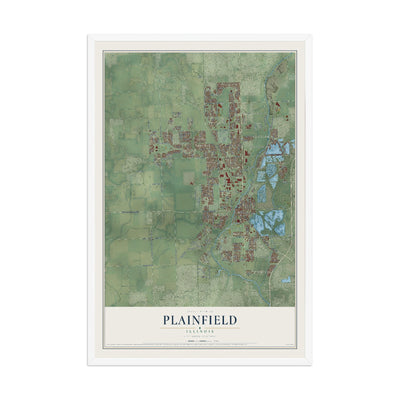 Map of Plainfield, Illinois, 12 x 18 inch print in a white wood frame