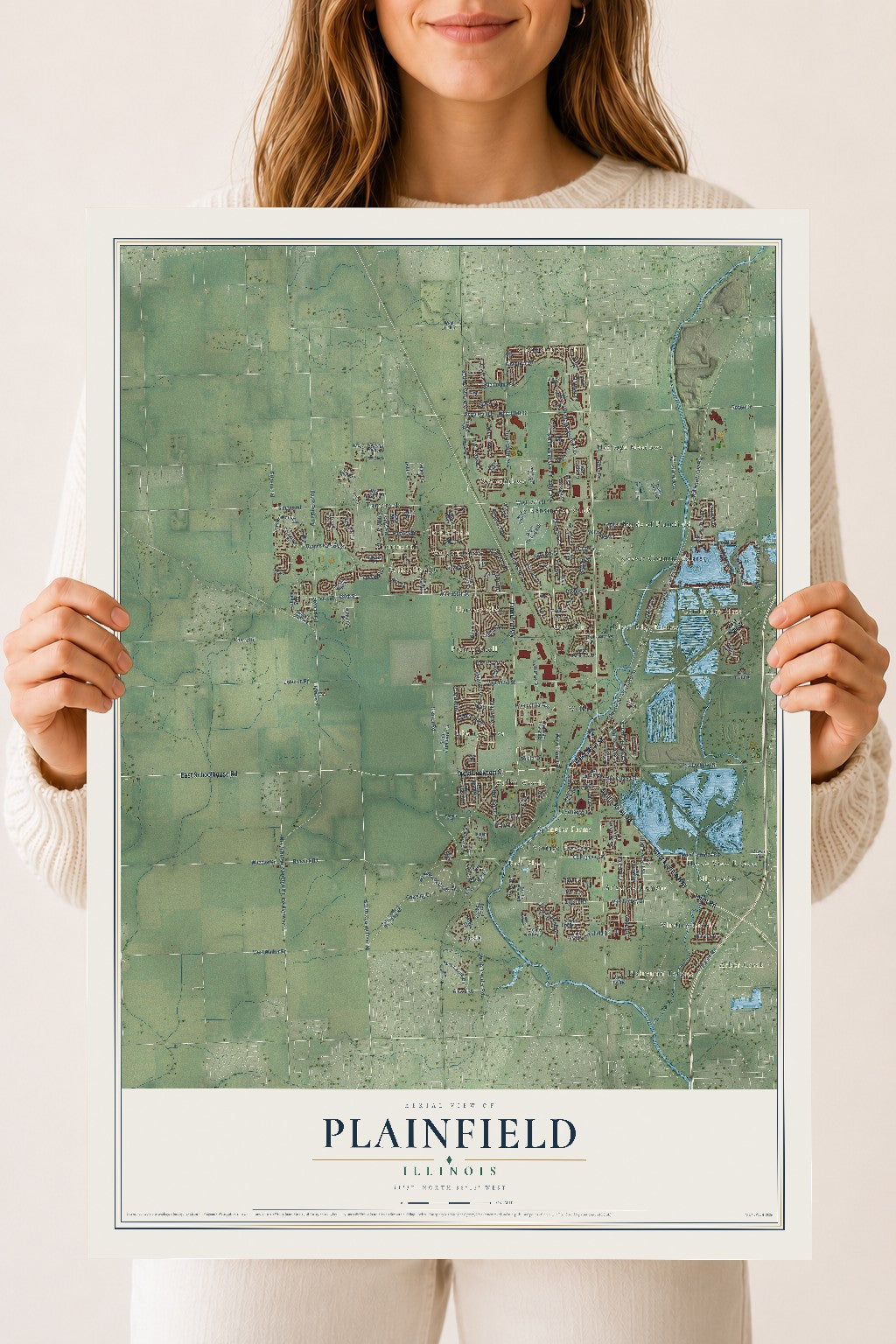 Map of Plainfield, Illinois, 18 x 24 inch unframed archival matte print