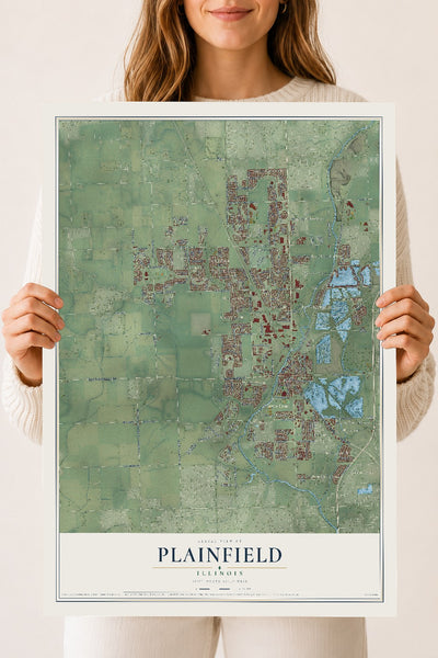 Map of Plainfield, Illinois, 18 x 24 inch unframed archival matte print