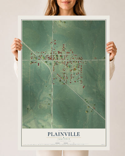Map of Plainville, Illinois, 24 x 36 inch unframed archival matte print