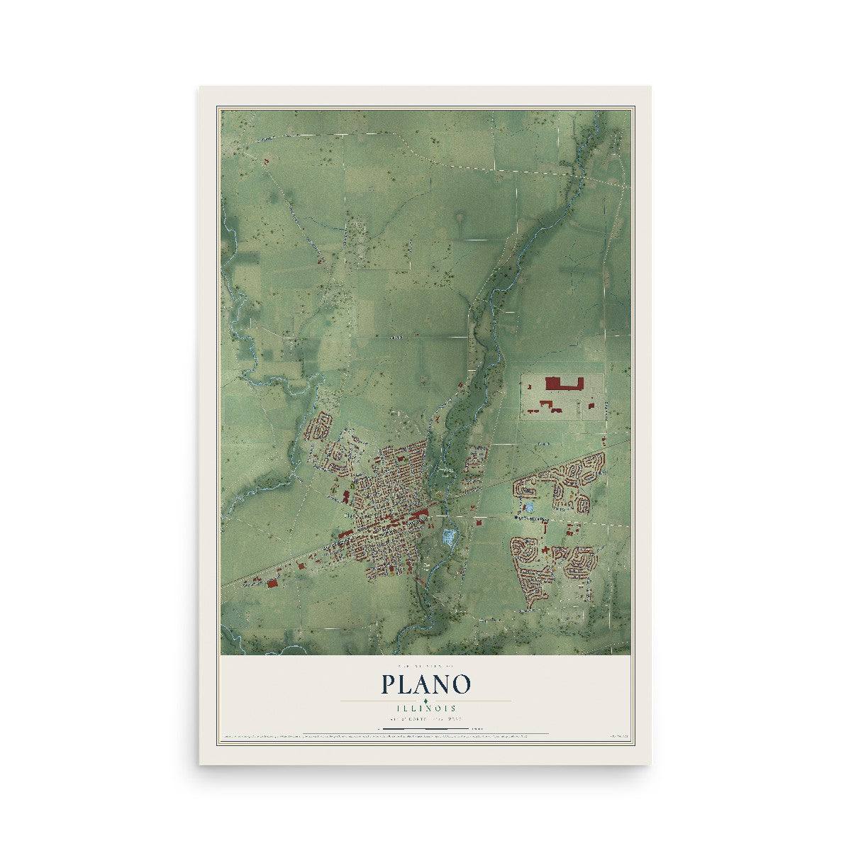 Map of Plano, Illinois, 12 x 18 inch unframed archival matte print
