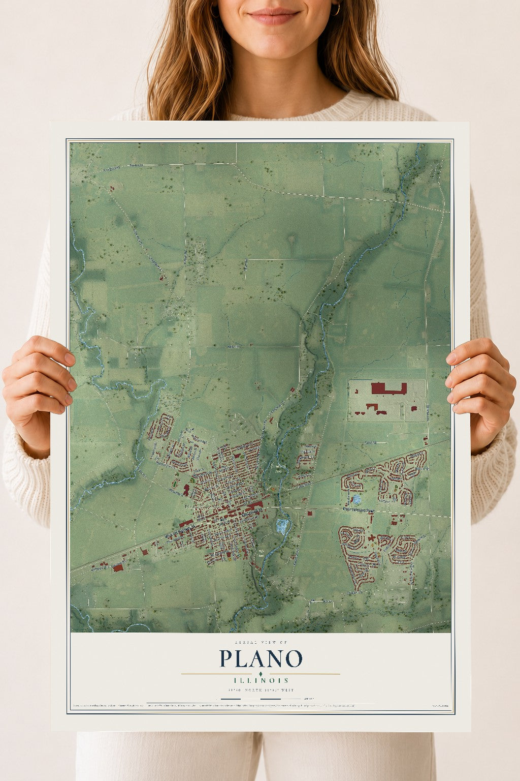 Map of Plano, Illinois, 18 x 24 inch unframed archival matte print