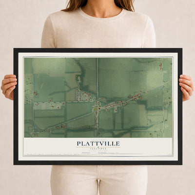 Map of Plattville, Illinois, 12 x 18 inch print in a black wood frame