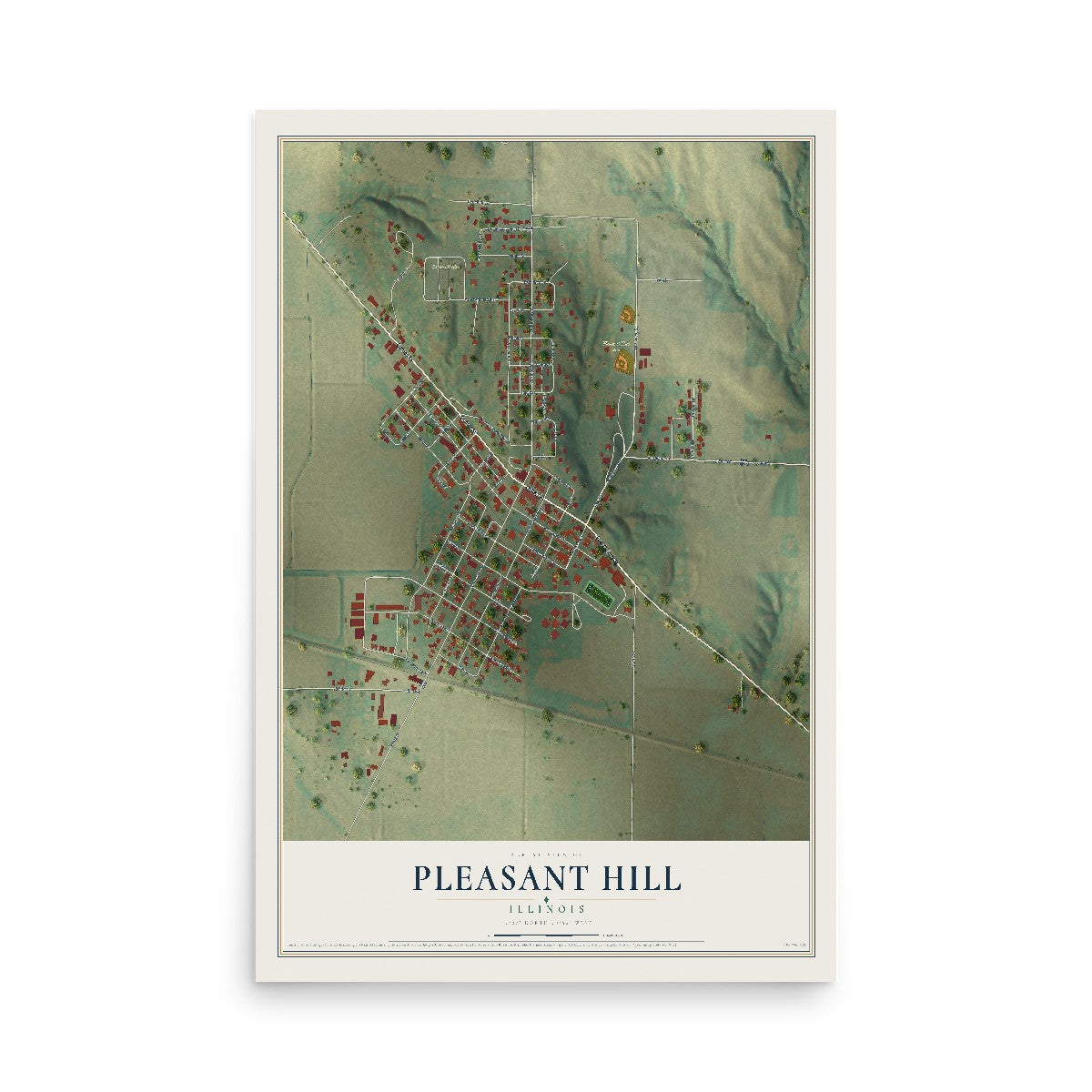 Map of Pleasant Hill, Illinois, 12 x 18 inch unframed archival matte print
