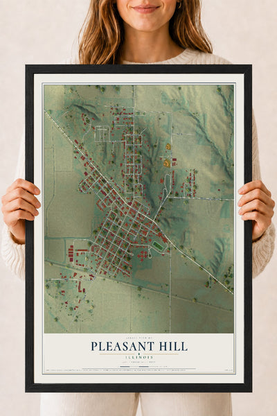 Map of Pleasant Hill, Illinois, 18 x 24 inch print in a black wood frame