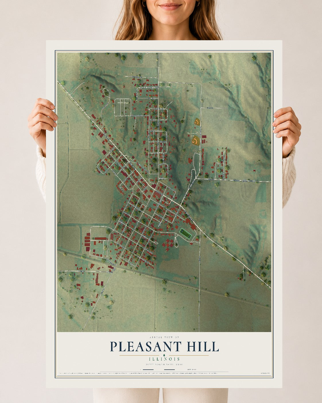 Map of Pleasant Hill, Illinois, 24 x 36 inch unframed archival matte print