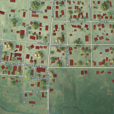 Close-up of the map of Pleasant Plains, Illinois print showing street and building detail