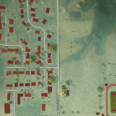 Second close-up of the map of Pleasant Plains, Illinois print showing more streets and buildings