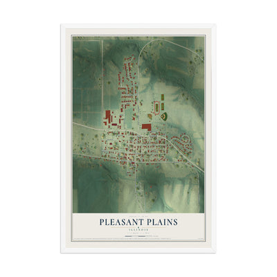 Map of Pleasant Plains, Illinois, 12 x 18 inch print in a white wood frame