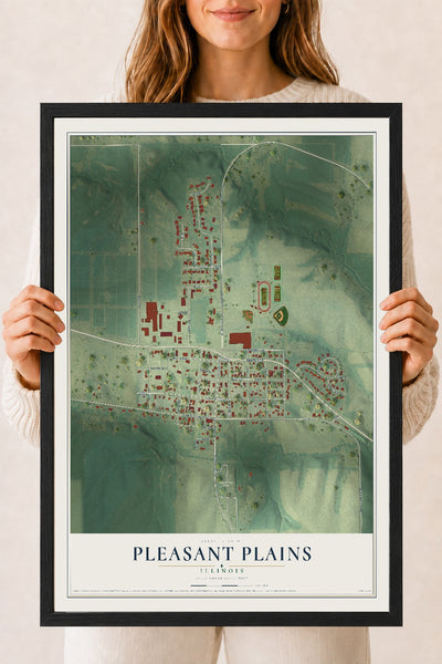 Map of Pleasant Plains, Illinois, 18 x 24 inch print in a black wood frame