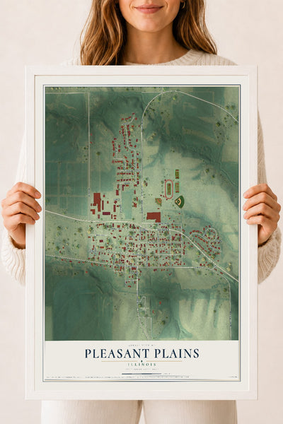 Map of Pleasant Plains, Illinois, 18 x 24 inch print in a white wood frame