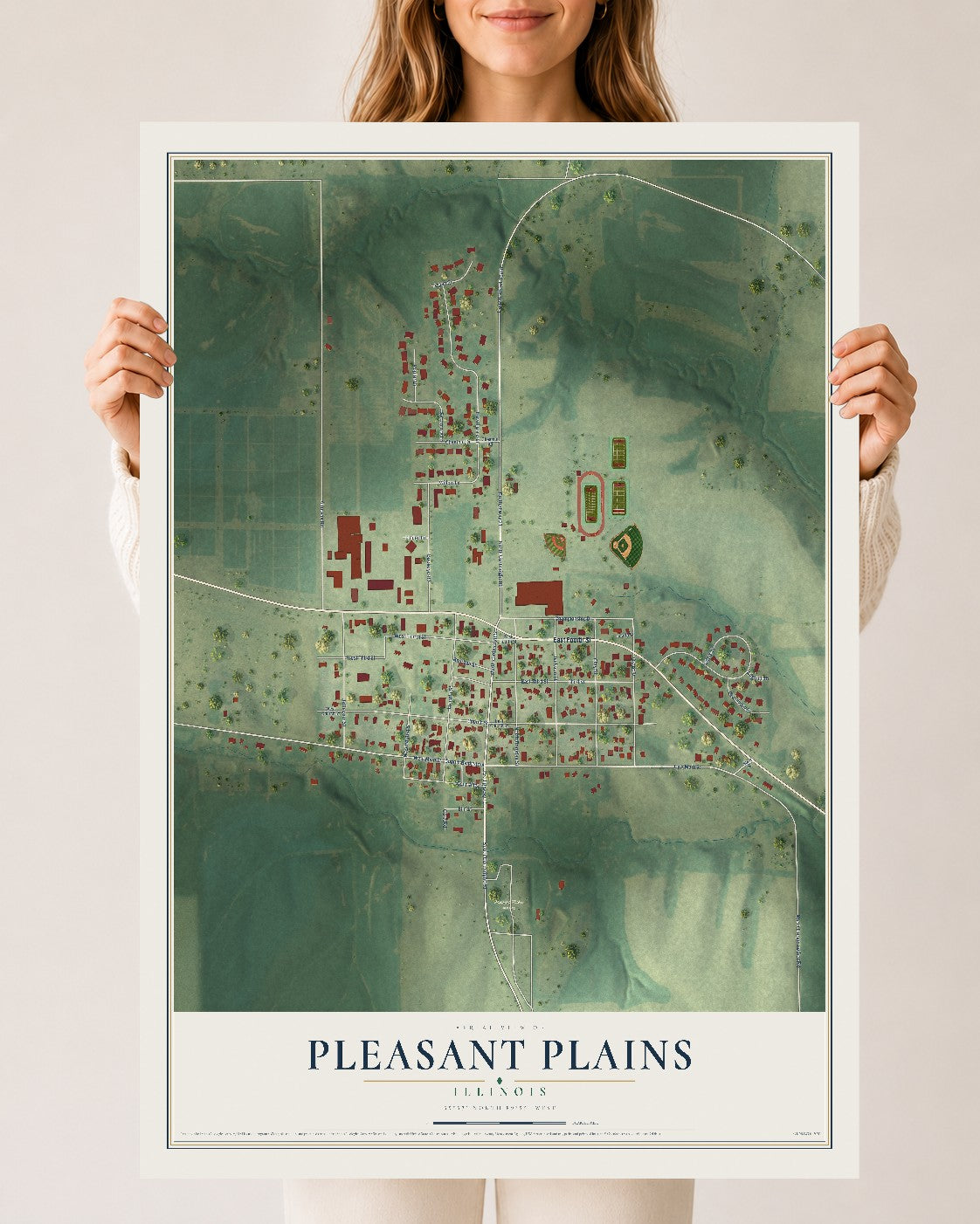 Map of Pleasant Plains, Illinois, 24 x 36 inch unframed archival matte print