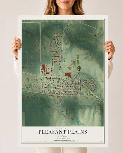 Map of Pleasant Plains, Illinois, 24 x 36 inch unframed archival matte print