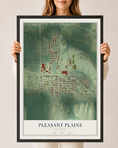 Map of Pleasant Plains, Illinois, 24 x 36 inch print in a black wood frame