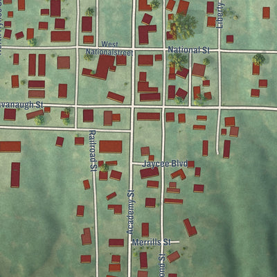 Close-up of the map of Pocahontas, Illinois print showing street and building detail