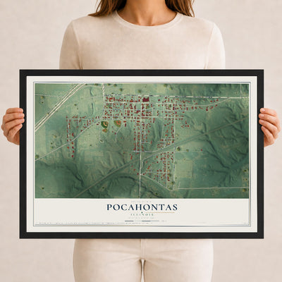Map of Pocahontas, Illinois, 12 x 18 inch print in a black wood frame