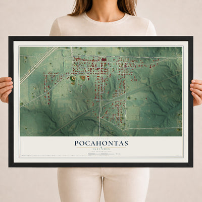 Map of Pocahontas, Illinois, 18 x 24 inch print in a black wood frame