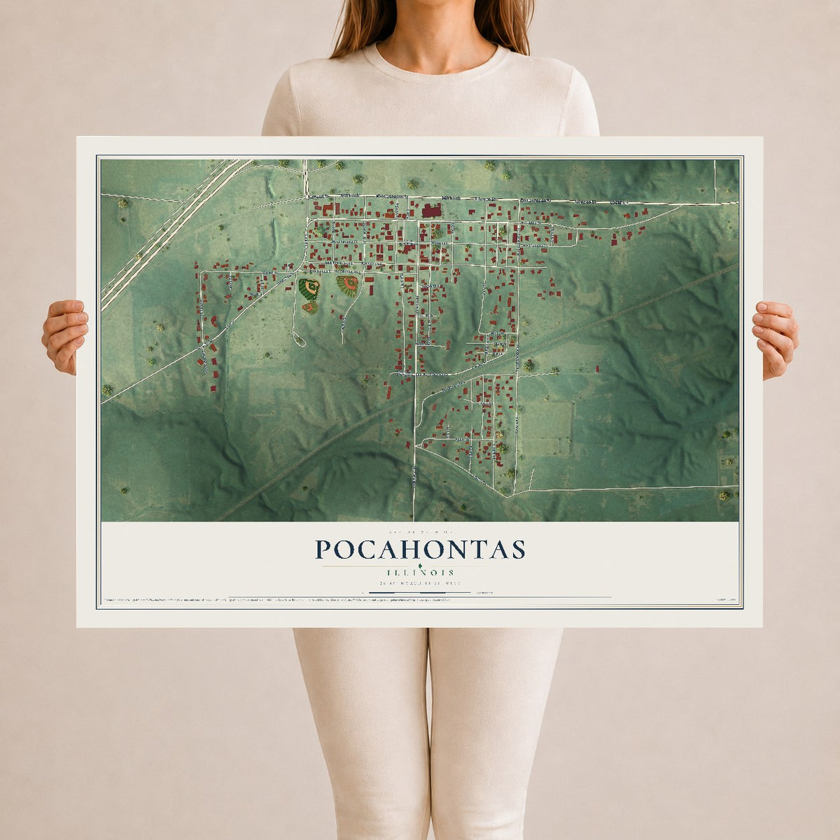 Map of Pocahontas, Illinois, 24 x 36 inch unframed archival matte print
