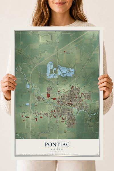 Map of Pontiac, Illinois, 18 x 24 inch unframed archival matte print