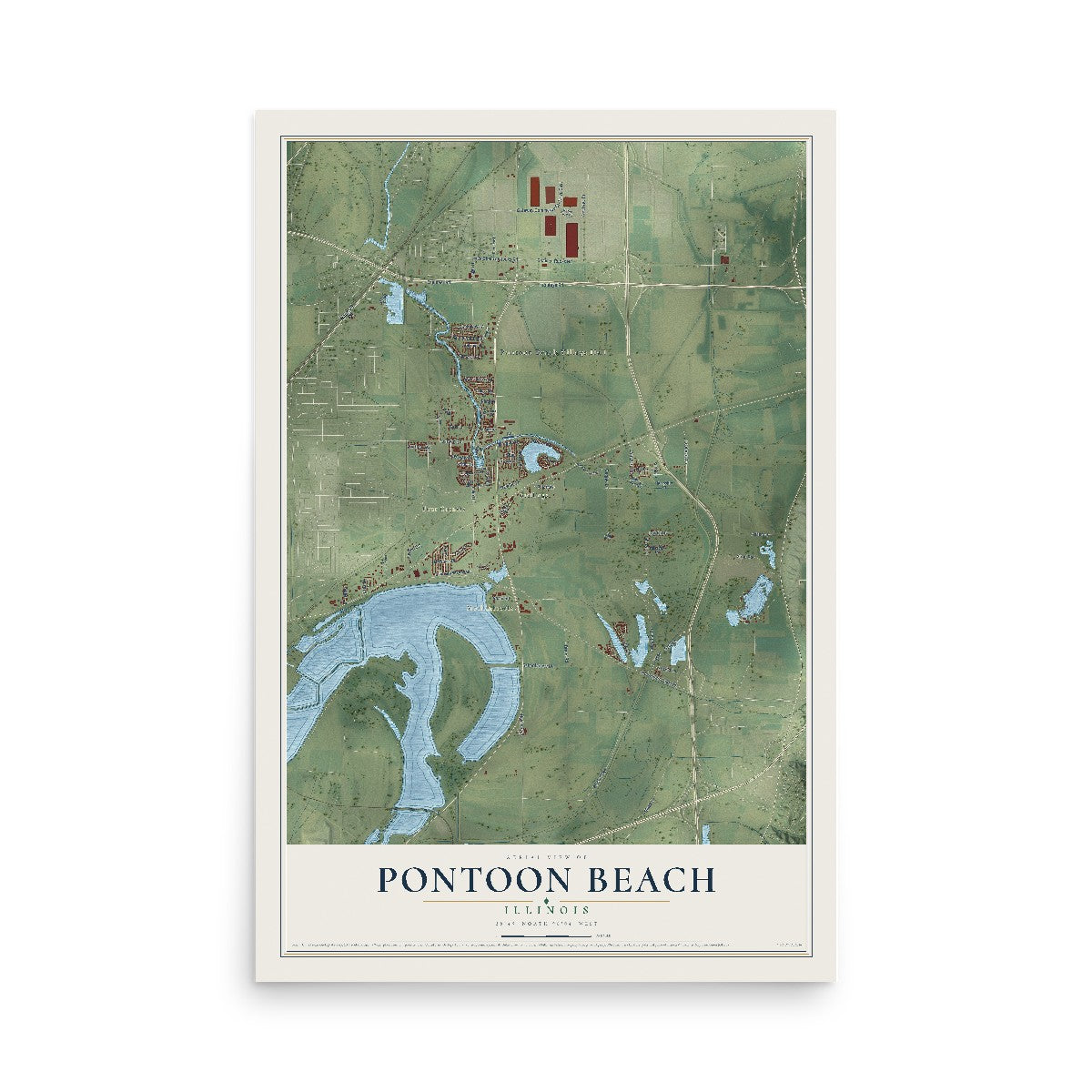Map of Pontoon Beach, Illinois, 12 x 18 inch unframed archival matte print