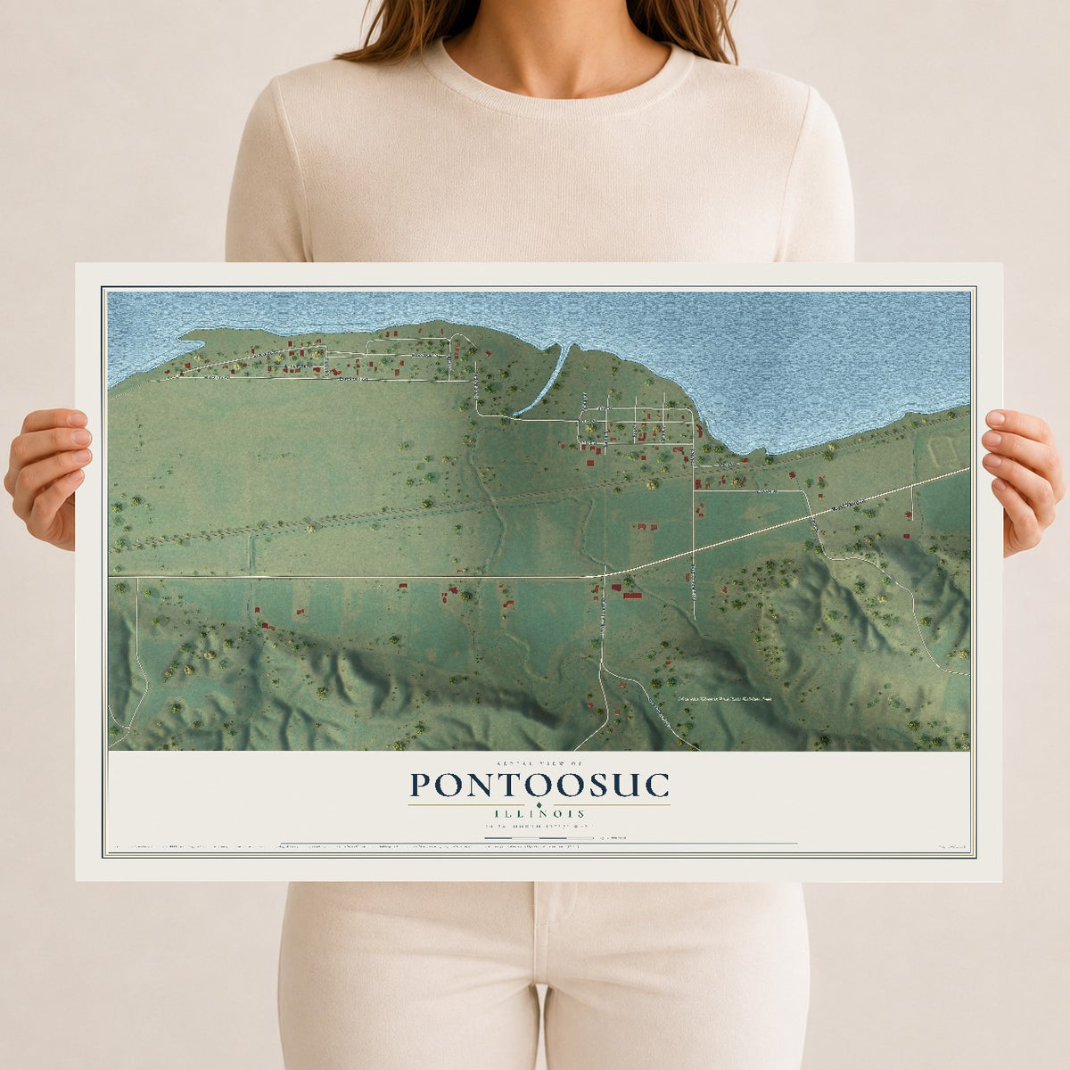 Map of Pontoosuc, Illinois, 12 x 18 inch unframed archival matte print