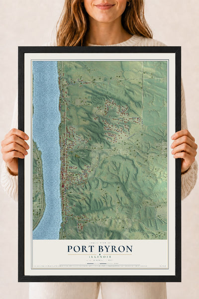 Map of Port Byron, Illinois, 18 x 24 inch print in a black wood frame